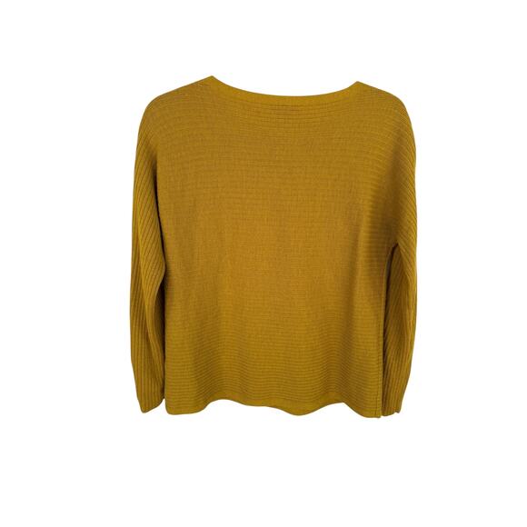 Eileen FIsher XS / TP Mustard Golden Ribbed LS 100% Wool Round Neck Sweater - Picture 6 of 6